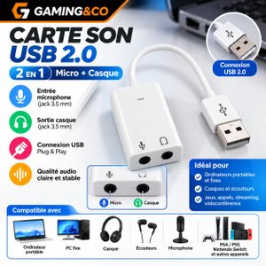 Carte Son Externe USB vers Jack 3.5mm - Adaptateur Audio 7.1 Canal Pour Écouteurs, Casque & Micro PC