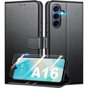 Etui à Rabat Compatible à Samsung Galaxy A16 Avec 1 Antichoc 5D - Noir