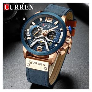 Curren Montre De Luxe Curren En Cuir Fond Bleu