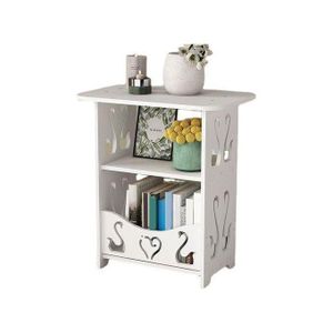 Petite table de chevet , multifonctionnelle, peu encombrante, blanche, avec étagère de rangement, idéale pour le salon, la maison ou la chambre à coucher.