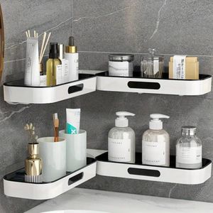 Étagère d'angle pour toilettes à deux niveaux, sans perçage requis, design rotatif à plusieurs niveaux - blanc
