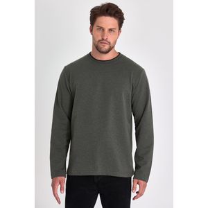 MMETALIC Sweatshirt Homme col rond double, coupe décontractée standard - Vert Kaki