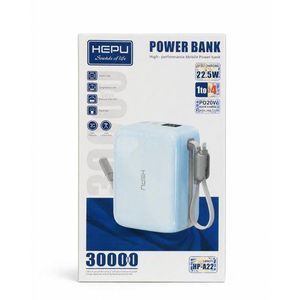 Hepu Batterie Externe Haute Performance – 20 000 mAh avec Câbles Intégrés et Charge Rapide 22.5W