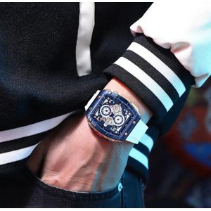 Montre Homme Luxe Sport Design Premium – Bracelet Silicone – Quartz Analogique – Étanche – Bleu/Blanc