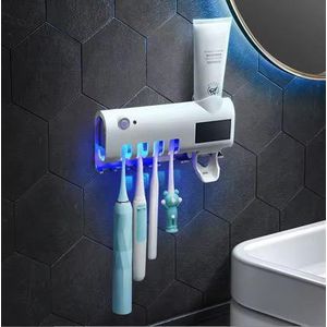 Porte-brosse à dents intelligent (blanc élégant) - Distributeur automatique, Recharge USB, Support mural, multi-brosse, évent, pour salles de bains