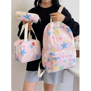 Ensemble Sac à Dos Scolaire 3 Pièces  à Motif Étoiles Multicouleurs – Grand Volume – Style Campus  pour Filles