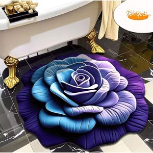 Tapis Rond à Motif Floral 3D Style Moderne Antidérapant, Séchage Rapide, Absorbant L'eau – Tapis de Sol Décoratif Ultra Doux pour Chambre, Salon & Salle de Bain(Violet-Bleu)