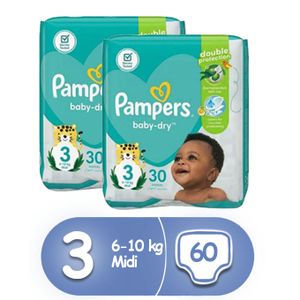 Pampers Lot De 2 Packs Couches Baby Dry Taille 3 - 30 Couches