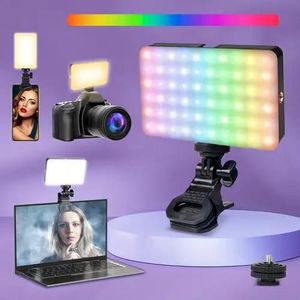 lampe de vidéoconférence rechargeable haute puissance avec clip avant et arrière, 16 modes d'éclairage réglables pour téléphone, iPhone, Android, tablette, ordinateur portable, pour vlog, TikTok, maquillage, selfie
