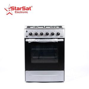 Starsat Cuisinière À Gaz Automatique 60X60 - 4 Feux - Grill - Plateau Dans Le Four - Lampe - 2 Boutons Dans Le Four Haut Et Bas Avec Tourne Broche (rôtisserie) - Full Option - Inox - gris - Garantie 12 Mois / Modèle GS2