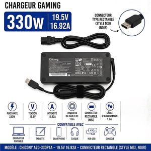 Chargeur MSI 330W – 19.5V 16.92A PC Portable – Connecteur Usb A