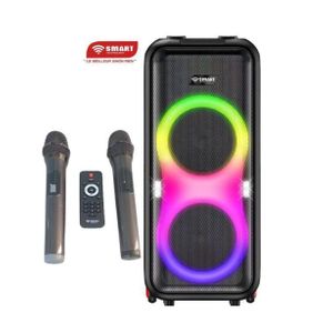 Smart Haut-Parleur Rechargeable -STHP-0100E -1000W- 2x10'' – Bluetooth – USB – AUX – 2xMicros – Télécommande – Noir