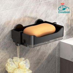 Cloudoon Porte-Savon Mural Noir - Support Savon avec Drainage Salle de Bain