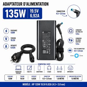 Hp Chargeur  135W, 19,5V 6,92A,Pour Pc Dc connecteur 4,5 × 3,0 mm