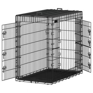 LASA Cage pour chien pliable en métal robuste avec 2 portes et plateau amovible - Noir
