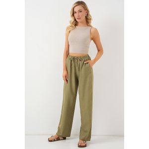 Bigdart Pantalon Large En Lin Pour Femme 6735 - Vert Amande