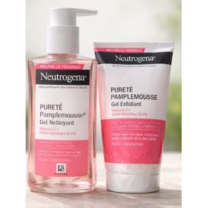 Duo : Gel Exfoliant 150ml + Gel Nettoyant  200ml Pureté Pamplemousse NEUTROGENA à l'acide Salicylique Peaux à Imperfections Importé De France 