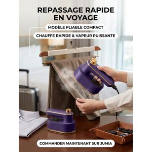 Mini Fer À Repasser Vapeur Portable Pliable - Défroisseur De Voyage 2 En 1 - Blanc & Or