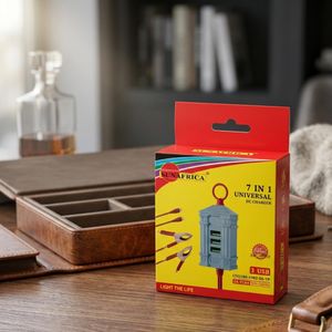 Chargeur Universel DC 7 en 1 SUNAFRICA SA-9184 avec Pinces pour Batterie (12V) – Hub 3 Ports USB & Câbles Intégrés Type-C & Micro-USB Pour Smartphones & Accessoires