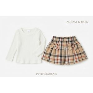 jupe petite ecossaise avec haut blanc strech body-sweet DE 9 & 12 mois