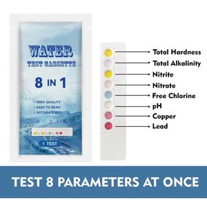 Testeur de Qualité de l’Eau 8 en 1 – Analyse Rapide du pH, Chlore, Nitrates, Nitrites, Cuivre et Plomb