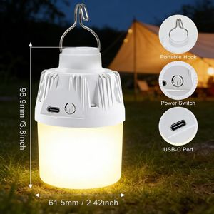 LED 3 niveaux de luminosité USB rechargeable lampe de tente extérieure portable avec crochet pour camping randonnée utilisation domestique d'urgence