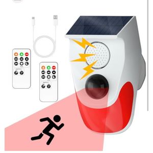 Spot Alarme Solaire Extérieure avec Détecteur de Mouvement PIR, Sirène Puissante, Flash LED & Télécommande