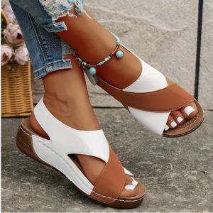 Sandales Compensées Femme – Style Bicolore Élégant – Confort Décontracté