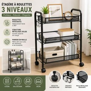 Étagère à roulettes 3 niveaux