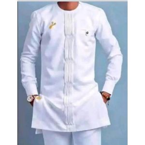 Ensemble tunique homme manches longues de couleur blanche 