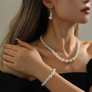 3 pièces (ensemble collier, boucles d'oreilles et bracelet ) de perles pour femme Bijoux 