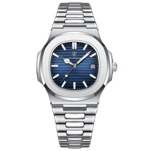 Montre homme étanche, lumineuse, date, en acier inoxydable