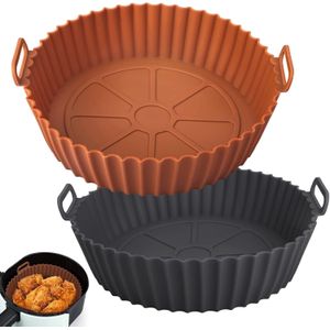 Yiliker Lot de 2 Moules en Silicone pour Air Fryer 3 à 6,5 L – Paniers Réutilisables Antiadhésifs, Accessoires en Silicone Alimentaire, Résistants à la Chaleur, Compatibles avec la Plupart des Friteuses à Air