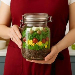 Bocal en verre hermétique à couvercle- Capacité de 1.5L- Clip pour la conservation des aliments- Bocal en verre transparent, bocal à épices avec joint en silicone