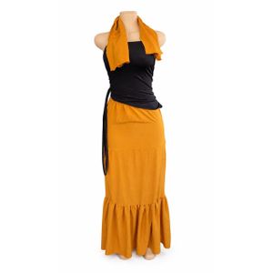 Ensemble Femme 2 Pièces – Haut Noir & Longue  Jupe Jaune  Volante