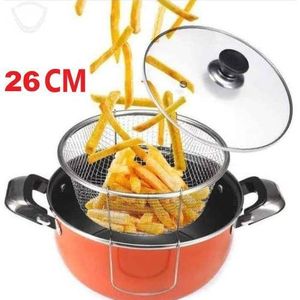 casserole de cuisine maison - 26 Cm - Casserole + Couvercle En Verre - Friteuse - casserole - casseroles de cuisine - Orange