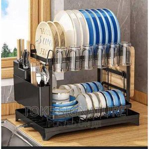 Flushrenic Égouttoir à Vaisselle Double Niveau en Acier Inoxydable, Support Multifonctionnel pour Assiettes, Verres et Couverts, Anti-Rouille