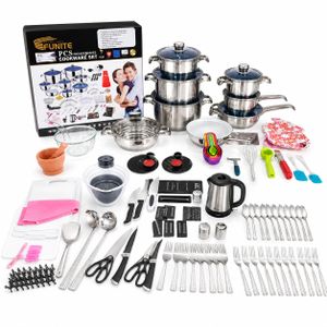 Grand Set de Cuisine Complet en Acier Inoxydable - Idéal pour usage familial