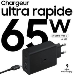 chargeur Samsung Boitier De Charge Rapide Original 2 Ports USB-C, Port USB-A- 65w,25w,15w Noir Sans Câble-NOIR