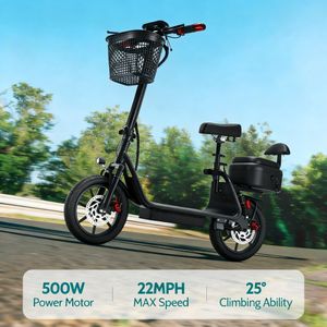 Trottinette électrique adulte 500 W 48V15Ah, pneus 14", amortie, panier, 32 km/h, autonomie 32 km, déplacement quotidien et voyage