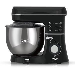 RAF Batteur sur socle électrique pour la cuisson 6 vitesses avec fonction Pulse Mixeur avec bol mélangeur en acier inoxydable de 6L, crochet pétrisseur, fouet et batteur Accessoires en option Extracteur de jus, hachoir à viande