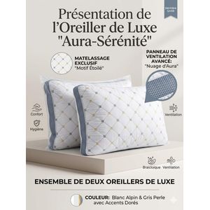 Pack de 2 Oreillers de Luxe Aura-Sérénité - Confort Élite et Ventilation Avancée- Anti-Acarien