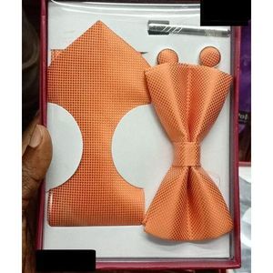 Coffret Accessoires Cravate + Pince + Nœud Papillon + Pochette + Bouton De Manchettes - orange