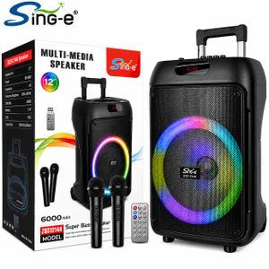 SinG-e Enceinte Bluetooth Portable 12 Pouces, Sing-ZQS12148 Party Speaker avec Lumières LED RGB, Bluetooth 5.0, Batterie 6000 mAh, 2 Microphones Sans Fil, Karaoké, USB, Carte TF, Radio FM