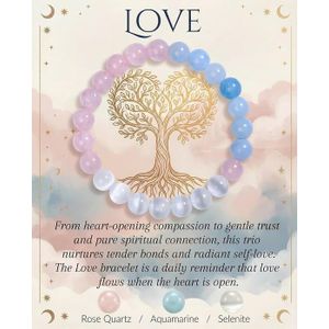 Bracelet Love en Pierre naturelle Quartz rose -Aquamarine -Selenite