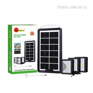 Kit Solaire Projecteur Avec 3 Ampoules LED + Chargeur Téléphone