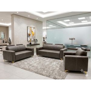 SIMO Fauteuil Salon Complet VEGAS 6 Places en Similicuir Gris 