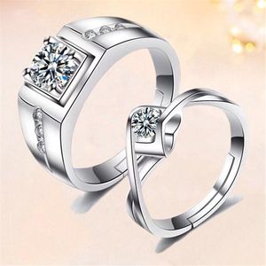 2 Pièces Acier Inoxydable Bague Couple Strassé Argentée Réglable  Soldes Soldes
