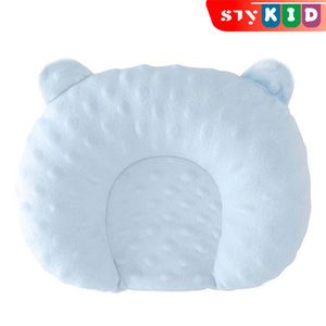 STY Coussin de forme pour bébé à oreilles d'ours bleu clair, coussin de soutien en forme de U avec courbure pour la tête, adapté aux 0-1 ans
