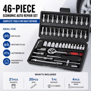 Coffret de 46 outils de réparation automobile avec douilles et clés – Noir